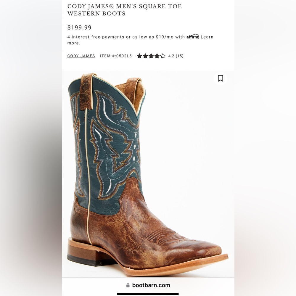 Cody James Western Cowboy Square Toe Boots Size 8.5 - Picture 3 of 8